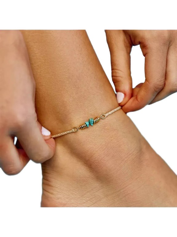 Pulseira de tornozelo Pura Vida Turquoise Chip Bitty Braid Pulseira de tornozelo Pura Vida Turquoise Chip Bitty Braid
