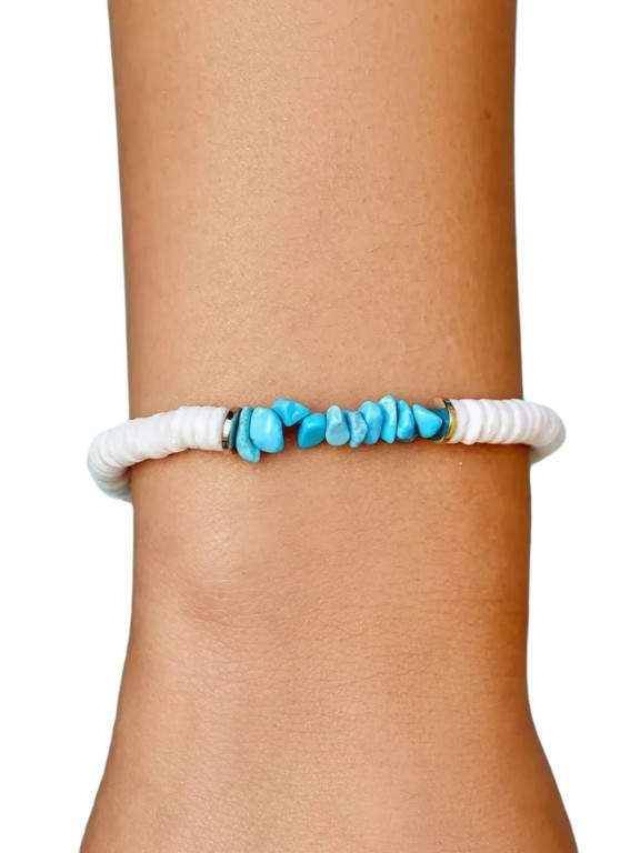 Bracelete Pura Vida Puka Shell Turquoise Chip Stretch Bracelete Pura Vida Puka Shell Turquoise Chip Stretch
