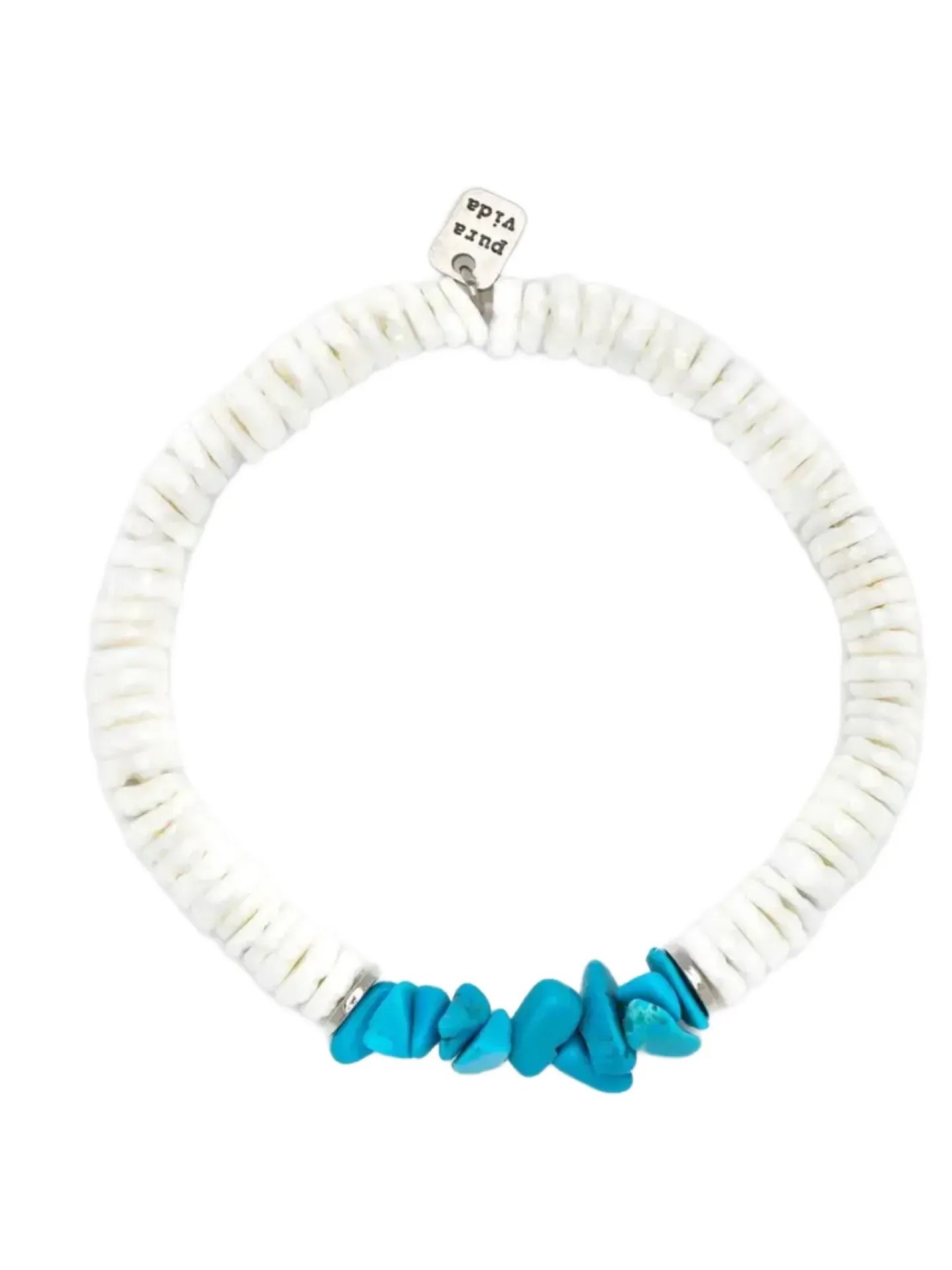 Pura Vida Puka Shell Turquoise Chip Stretch Bracelet