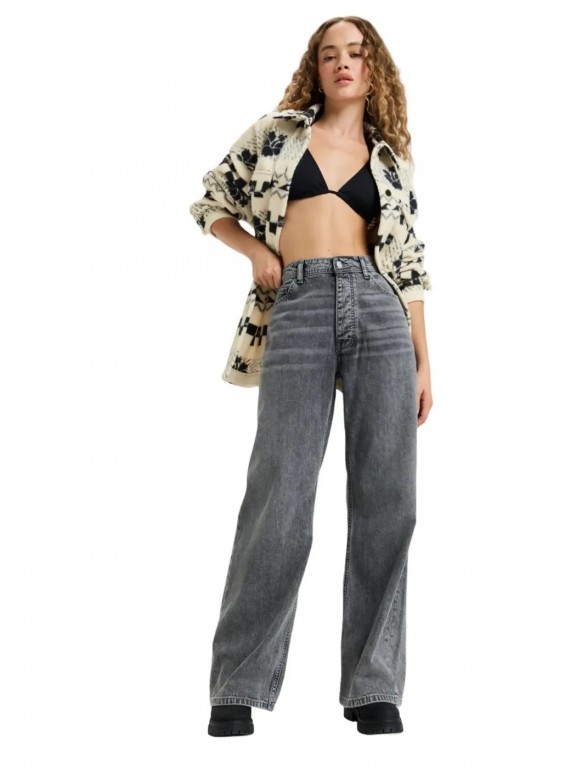 Calças Roxy Milla Wide Leg Regular Mid Denim Calças Roxy Milla Wide Leg Regular Mid Denim