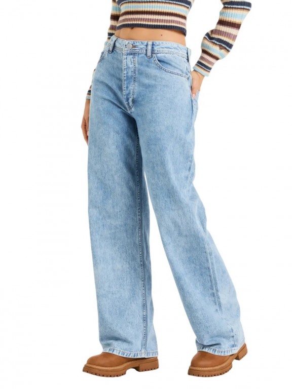 Calças Roxy Milla Wide Leg Regular Denim Calças Roxy Milla Wide Leg Regular Denim