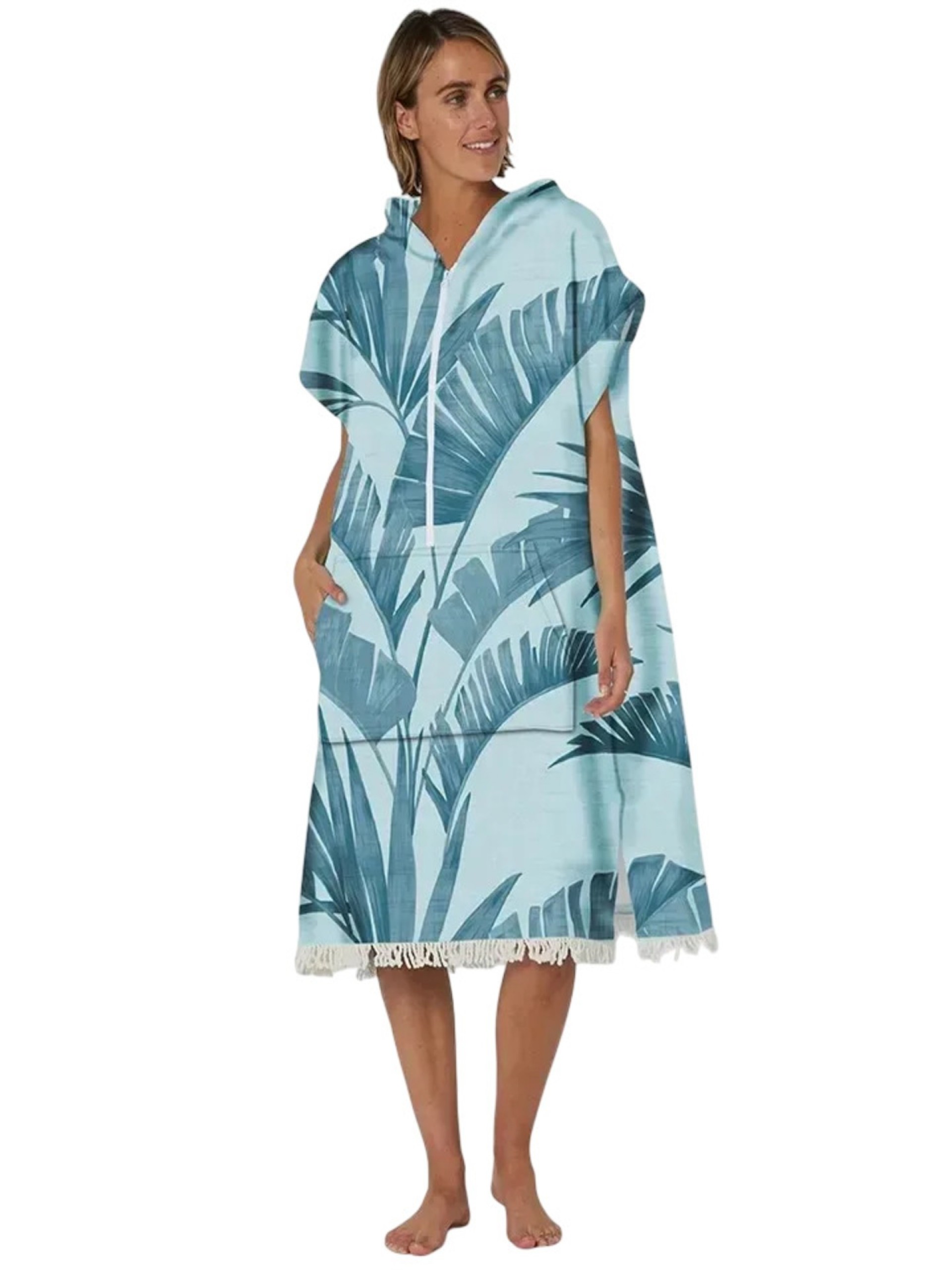 Poncho Ocean & Earth Ladies Palm Zip Front