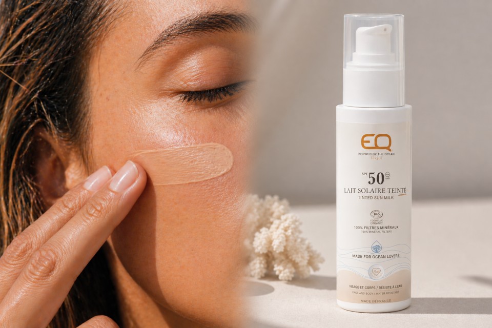 New EQ Tinted Sun Milk SPF50: mineral protection without white marks.