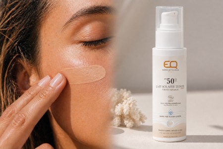 New EQ Tinted Sun Milk SPF50: mineral protection without white marks.